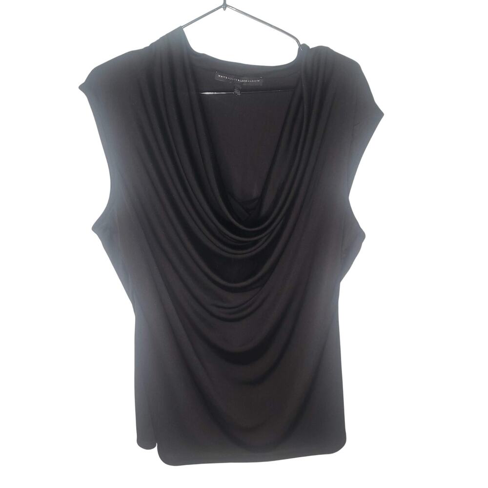 White House Black Market Black Draped Cowl Neck FITTED Top Women's XL